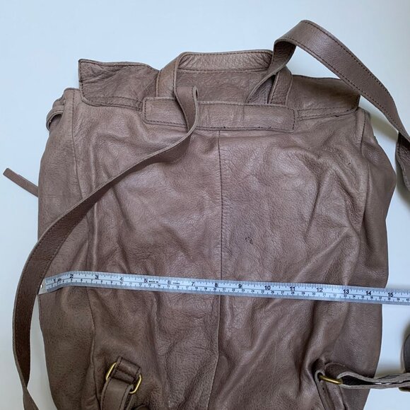 Margot Large Taupe Leather Woven Paneled Backpack - Picture 10 of 12